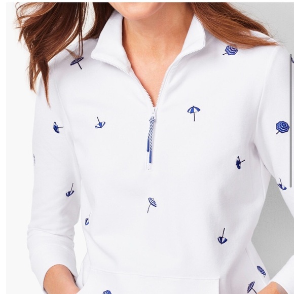 TALBOTS EMBROIDERED -UMBRELLA TERRY HALF-ZIP PULLOVER - Picture 3 of 6